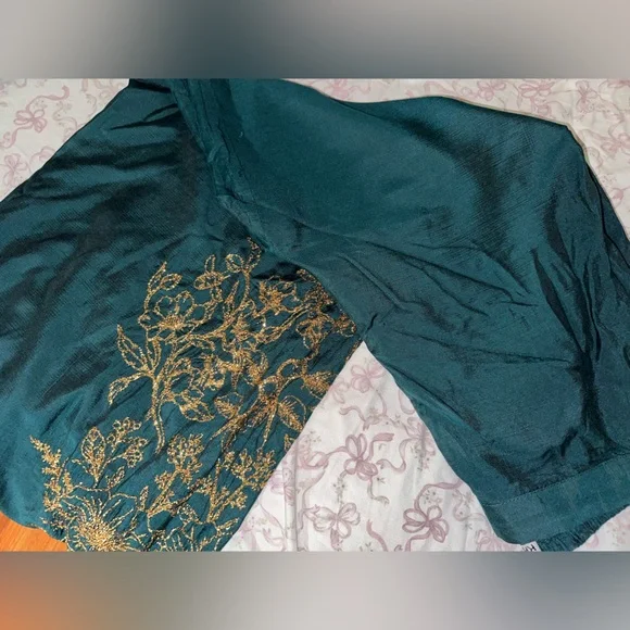 Elegant Green Floral Palazzo pants,Kurta for SemiFormal wear and dupatta .3 piec - Picture 4 of 7